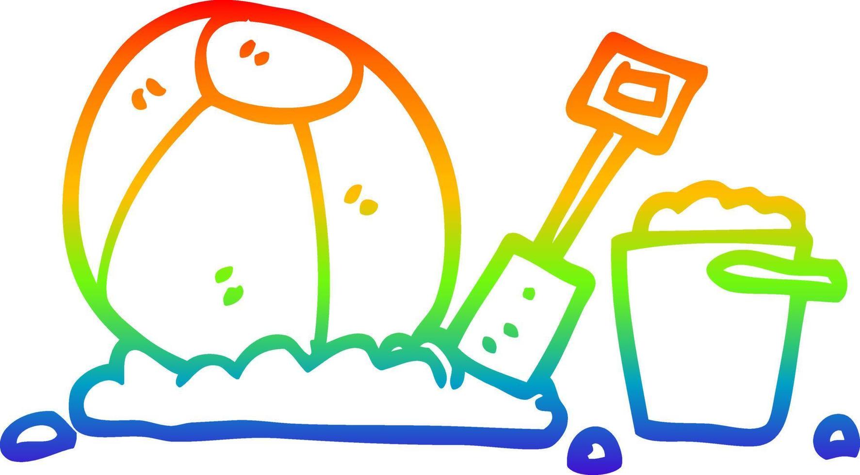 Regenbogen-Gradientenlinie, die Cartoon-Strandobjekte zeichnet vektor