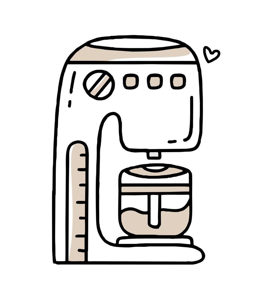 carob kaffebryggare doodle clipart i svart och beige vektorillustration i handritad stil vektor