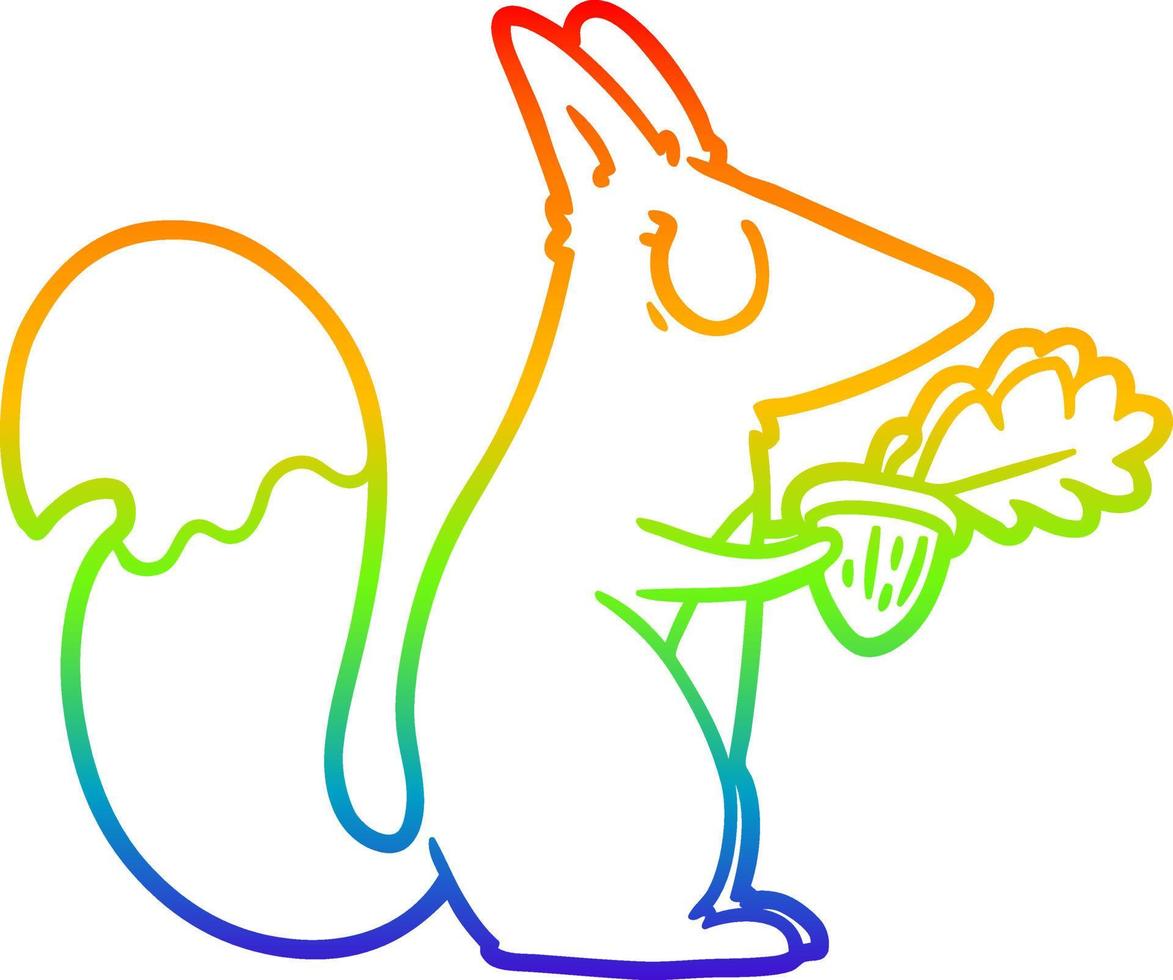 Regenbogen-Gradientenlinie Zeichnung Cartoon-Eichhörnchen vektor