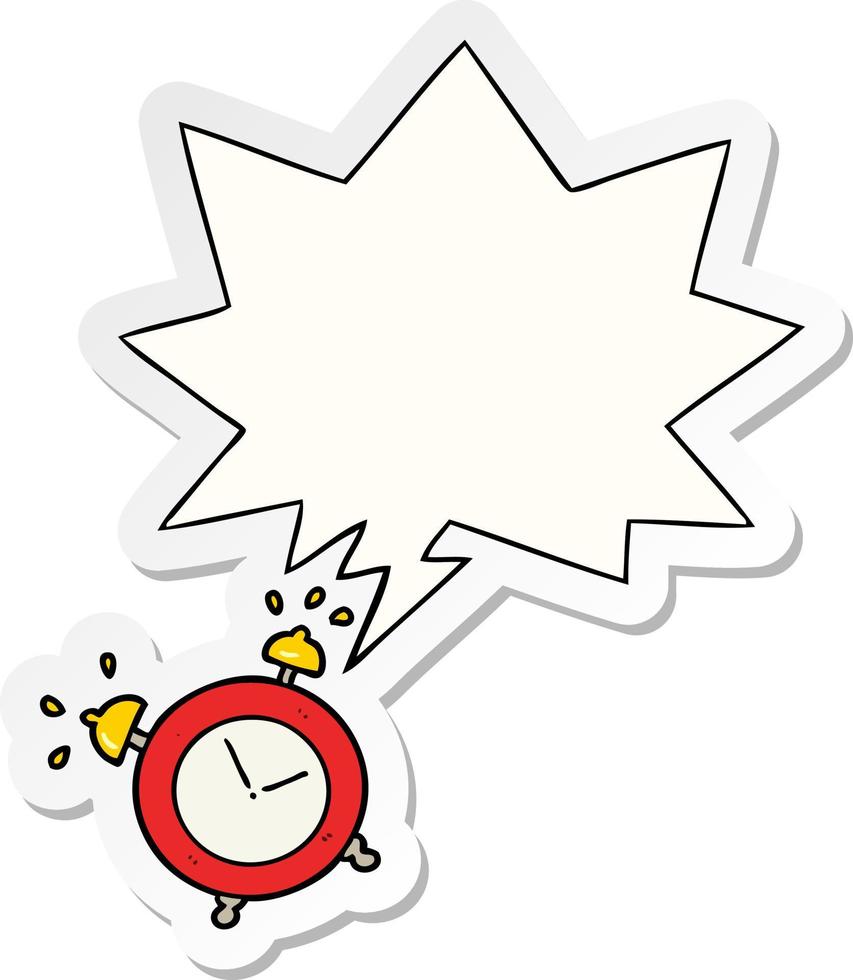 tecknad ringande väckarklocka och pratbubbla klistermärke vektor