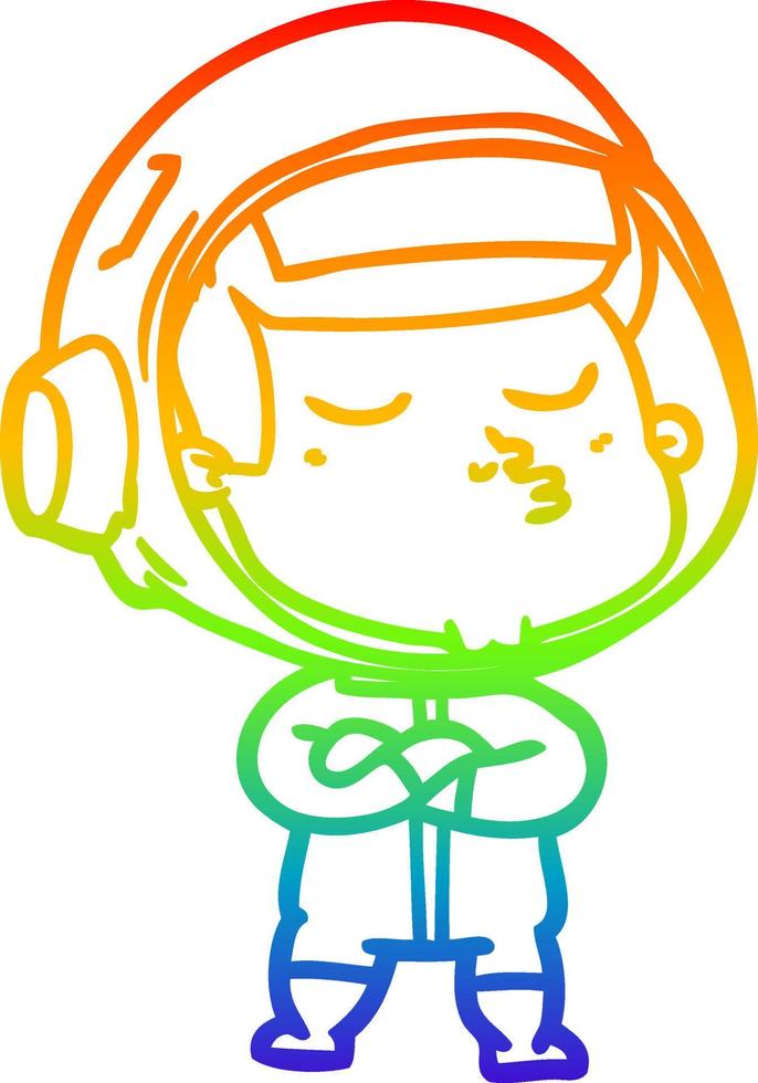 Regenbogengradientenlinie Zeichnung Cartoon selbstbewusster Astronaut vektor