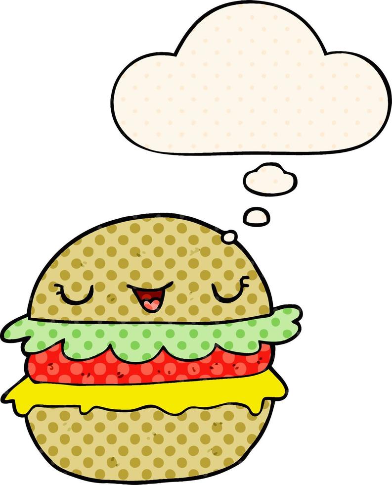 Cartoon-Burger und Gedankenblase im Comic-Stil vektor