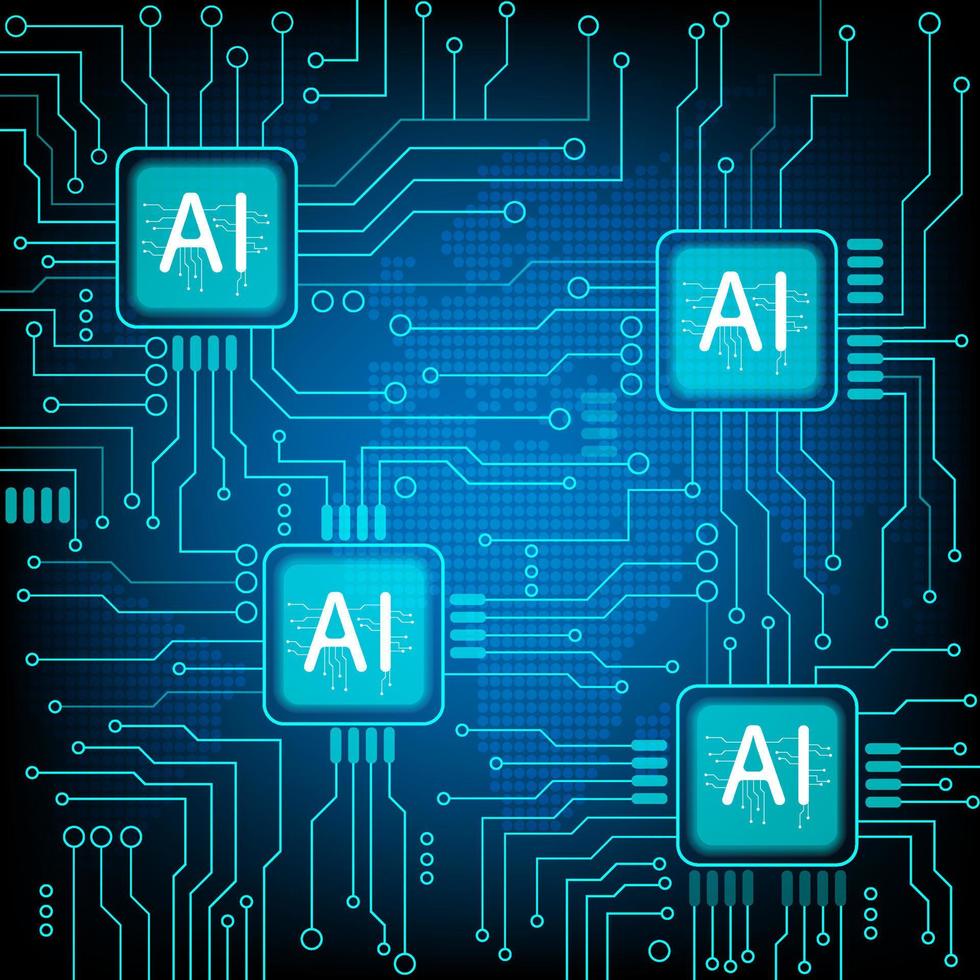 datorchip elektroniskt kretskort med ai vektor för teknik och ekonomi koncept och utbildning för framtiden