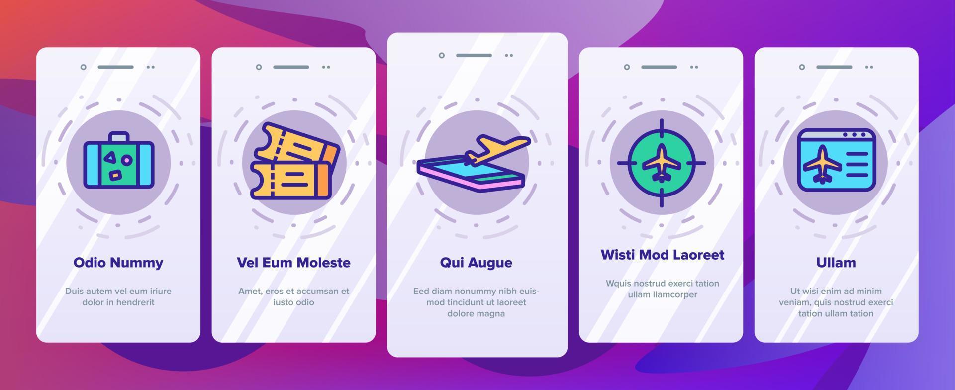 buchungsreise onboarding elemente symbole gesetzt vektor