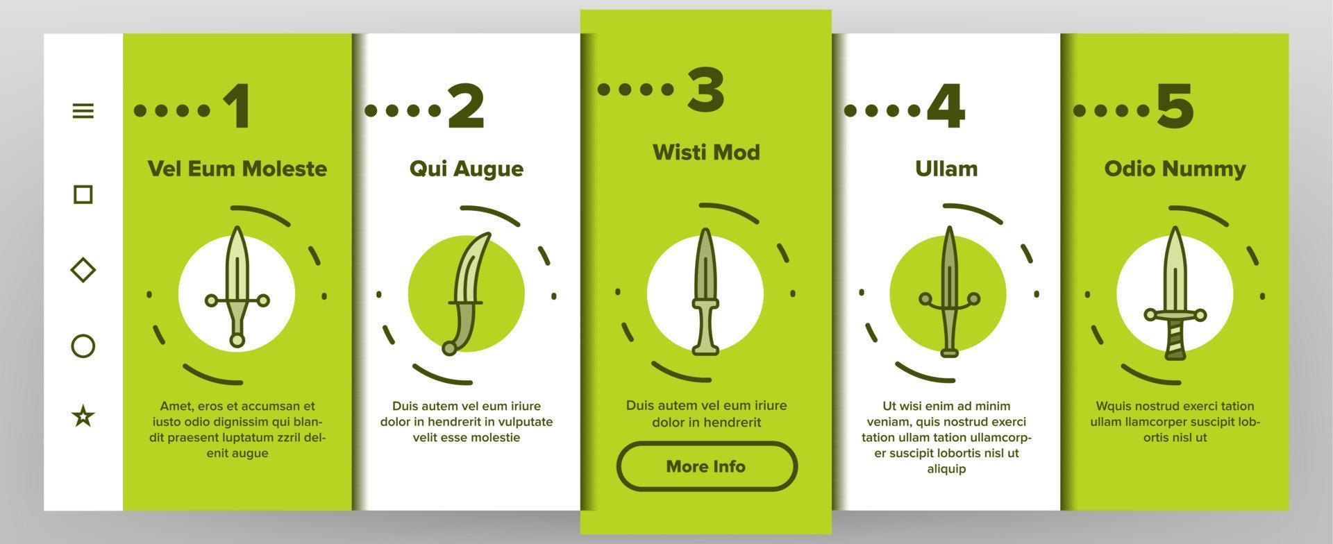 Dolch, scharfer Waffenvektor beim Onboarding auf dem Bildschirm der mobilen App vektor