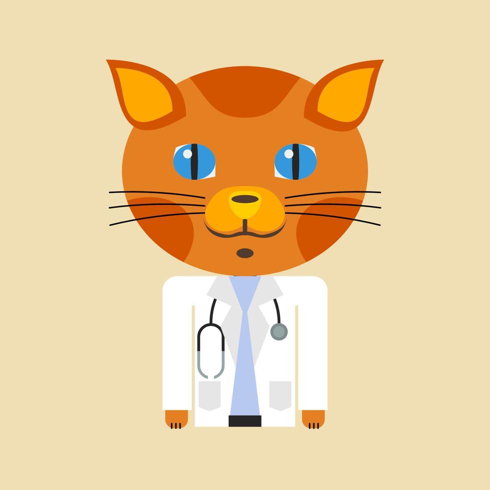 redigerbar vektor av doktor katt karaktär i platt tecknad stil för barn bok illustration om yrke koncept