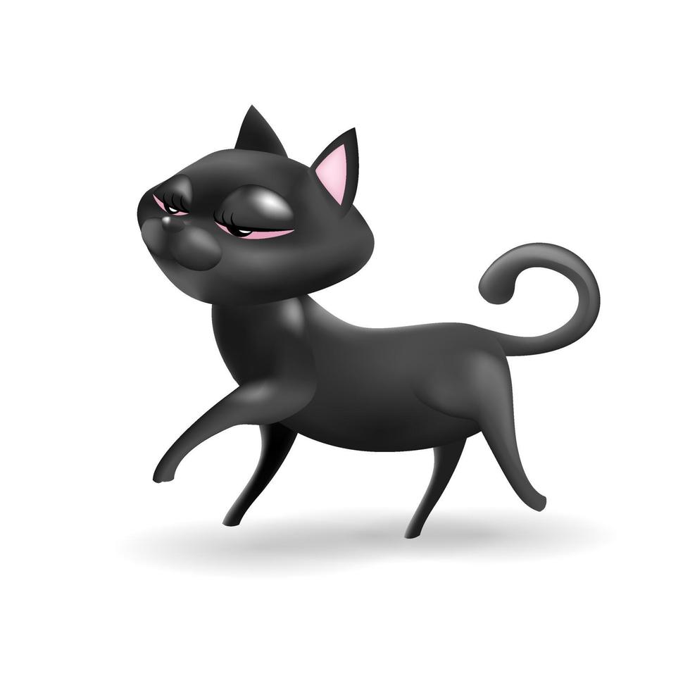 svart katt 3d vektorillustration isolerad på vit bakgrund vektor