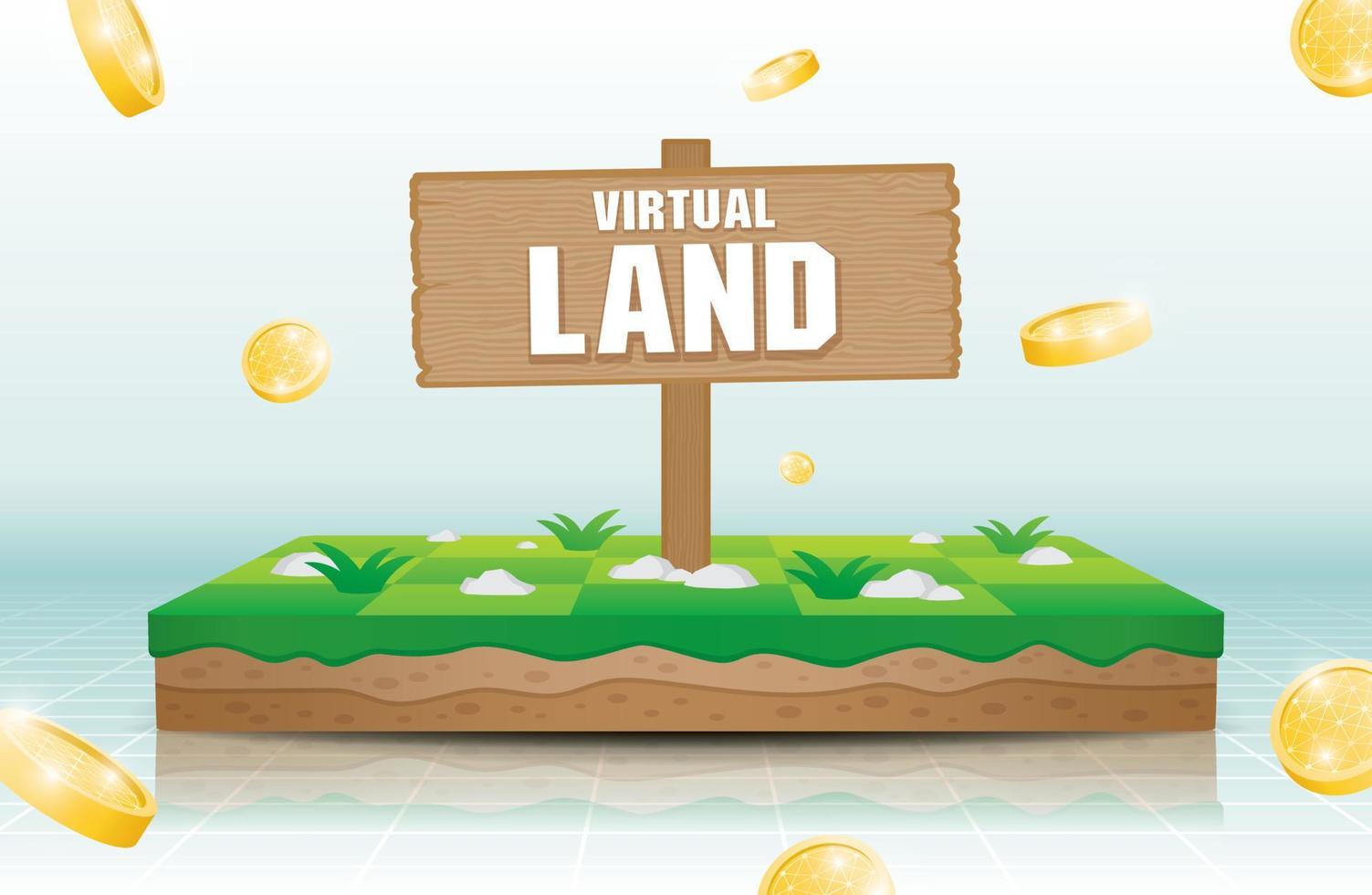 virtuelles land 3d-illustrationsvektor mit münzengrafikelement vektor