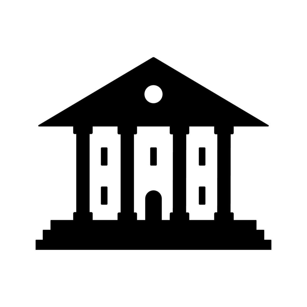 Schwarzes Symbol der Bank oder des Instituts. Gebäude des Theaters, der Bibliothek oder der öffentlichen Einrichtung lokalisiert auf weißem Hintergrund vektor