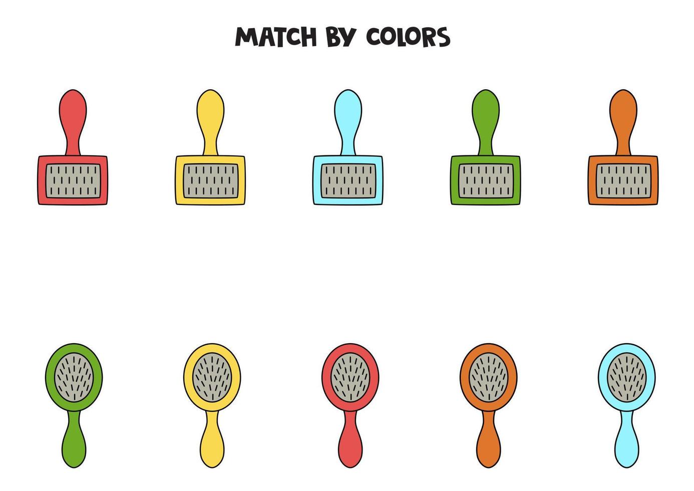 Farbzuordnungsspiel für Kinder im Vorschulalter. Passen Sie Haustierkämme nach Farben an. vektor