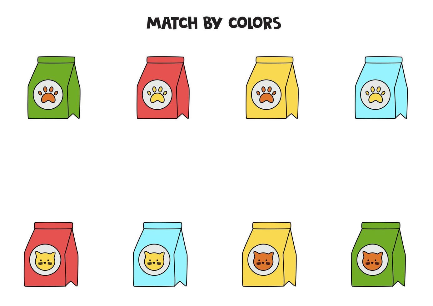 Farbzuordnungsspiel für Kinder im Vorschulalter. Passen Sie Tiernahrung nach Farben an. vektor