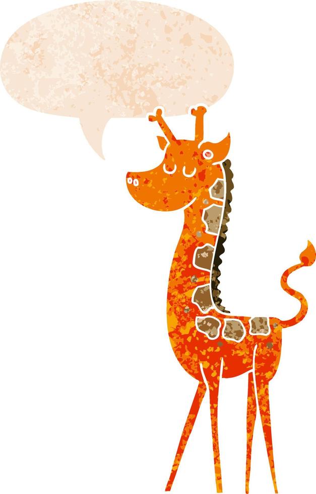 tecknad giraff och pratbubbla i retro texturerad stil vektor