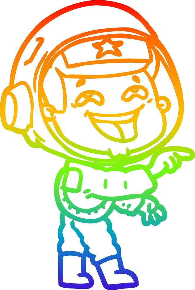 Regenbogengradientenlinie Zeichnung Cartoon lachender Astronaut vektor