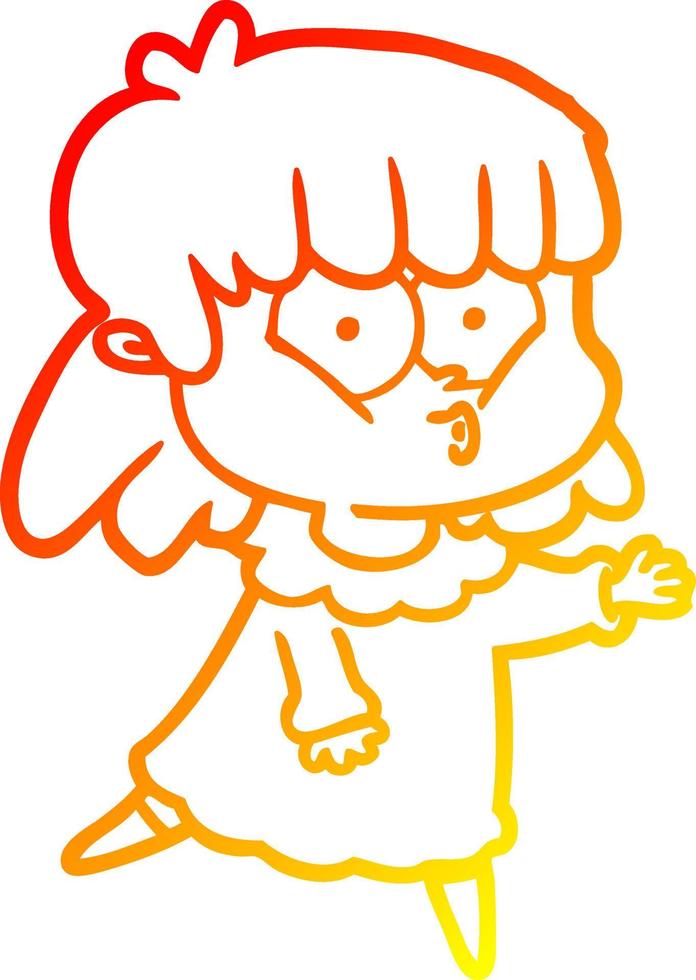 warme Gradientenlinie Zeichnung Cartoon pfeifendes Mädchen vektor