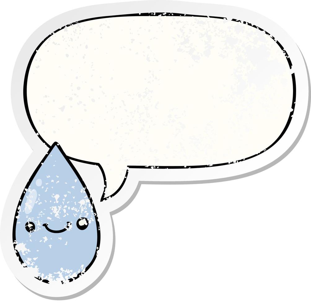 tecknad söt regndroppe och pratbubbla nödställd klistermärke vektor