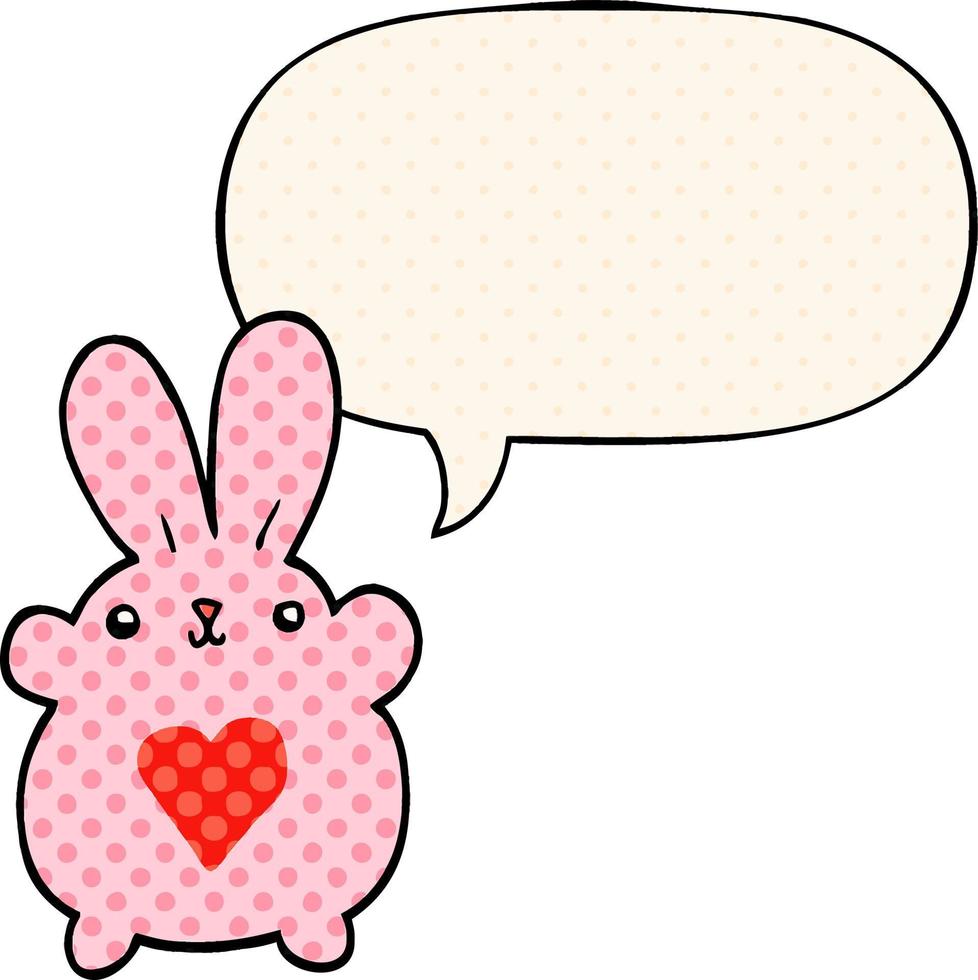 söt tecknad kanin och kärlekshjärta och pratbubbla i serietidningsstil vektor
