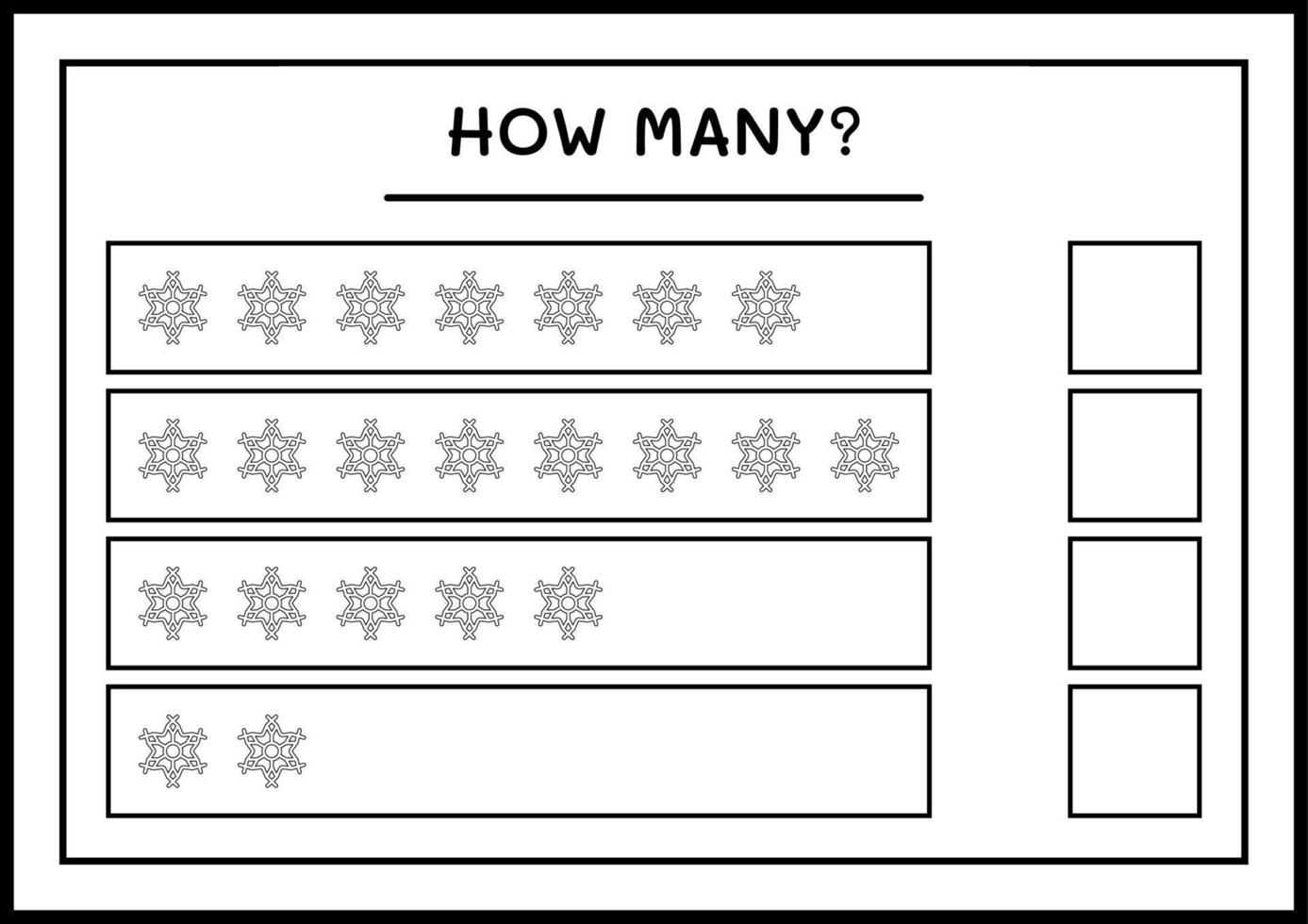 wie viele Schneeflocken, Spiel für Kinder. Vektorillustration, druckbares Arbeitsblatt vektor