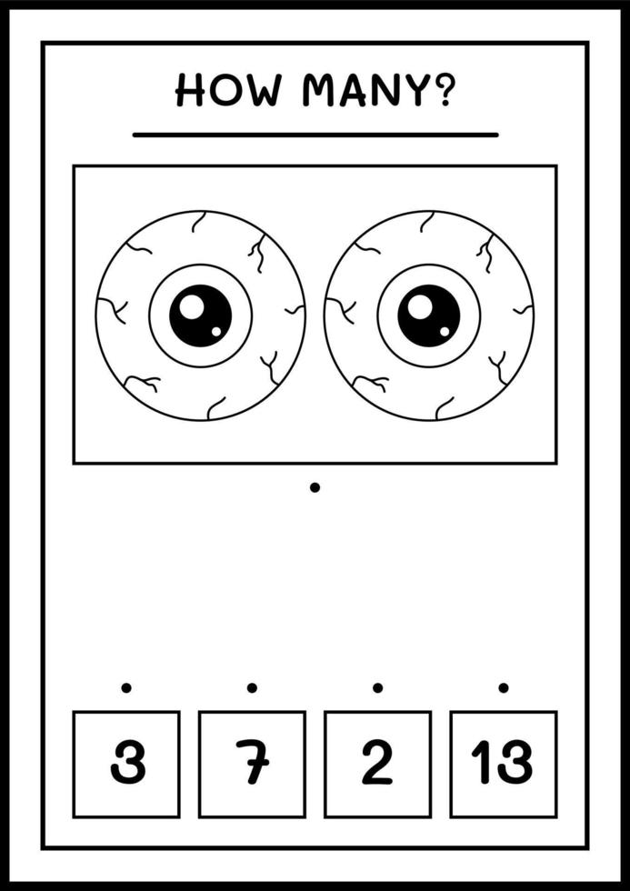 hur många ögon, spel för barn. vektor illustration, utskrivbart kalkylblad