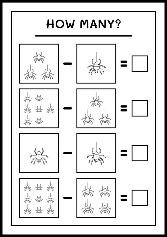 hur många spindel, spel för barn. vektor illustration, utskrivbart kalkylblad