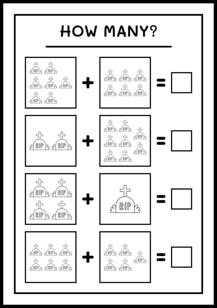 Wie viele Grabsteine, Spiel für Kinder. Vektorillustration, druckbares Arbeitsblatt vektor