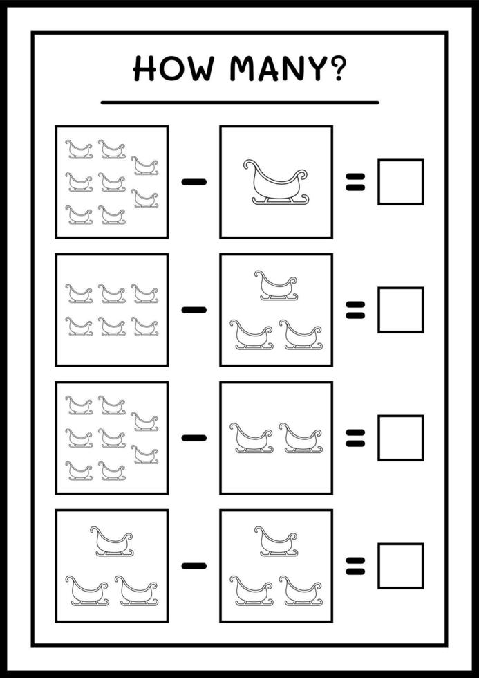 hur många jultomten släde, spel för barn. vektor illustration, utskrivbart kalkylblad