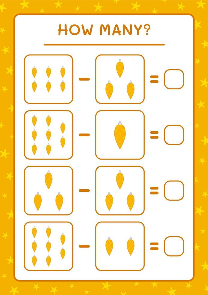 hur många julpynt, spel för barn. vektor illustration, utskrivbart kalkylblad