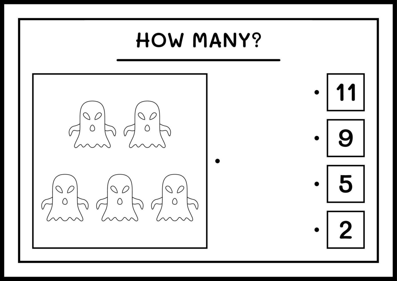 Wie viele Gespenster, Spiel für Kinder. Vektorillustration, druckbares Arbeitsblatt vektor