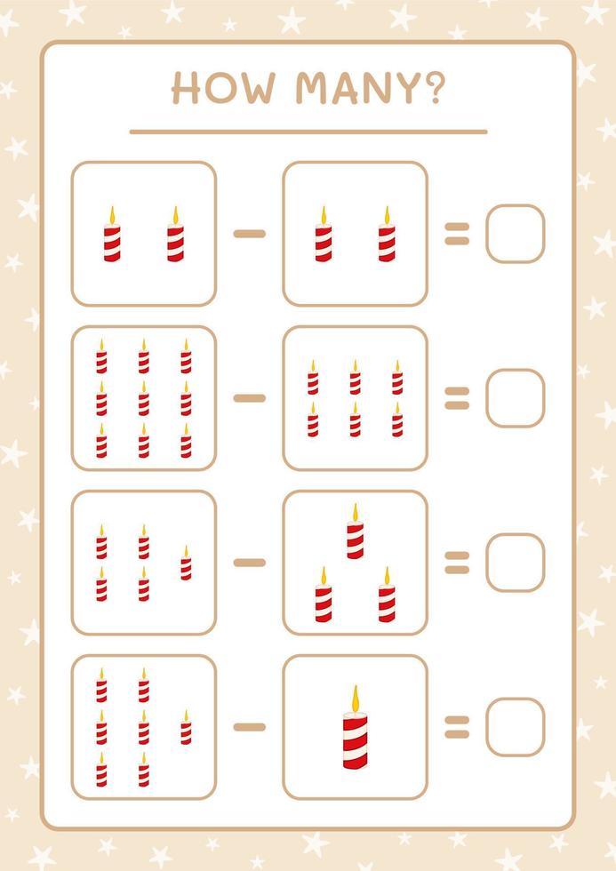 hur många julljus, spel för barn. vektor illustration, utskrivbart kalkylblad