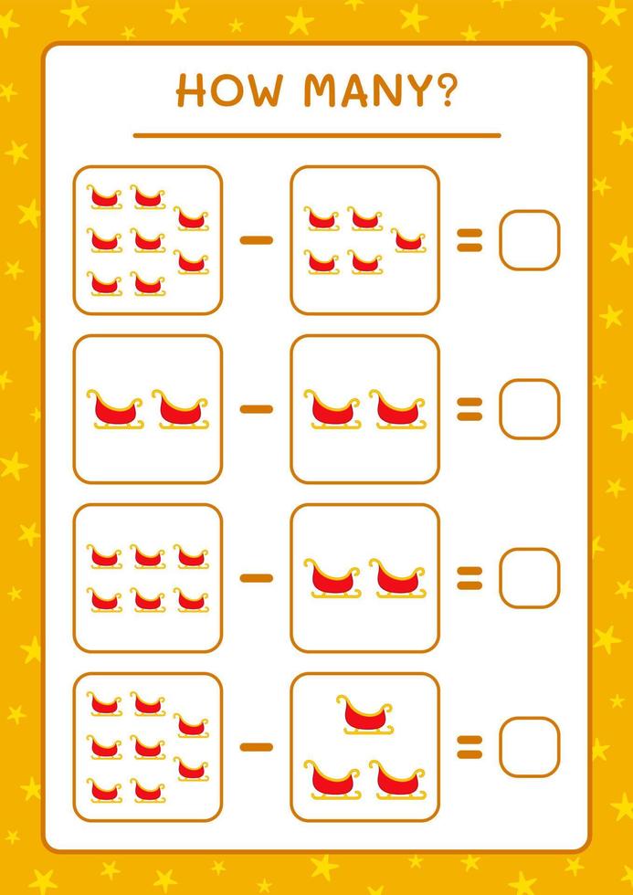 hur många jultomten släde, spel för barn. vektor illustration, utskrivbart kalkylblad