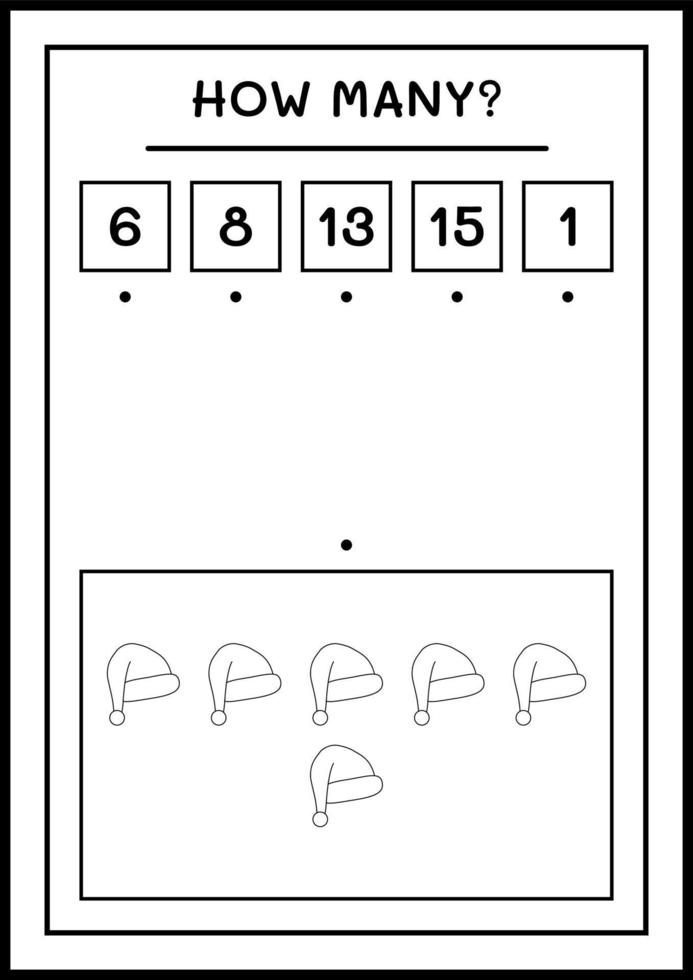 hur många jultomten hatt, spel för barn. vektor illustration, utskrivbart kalkylblad