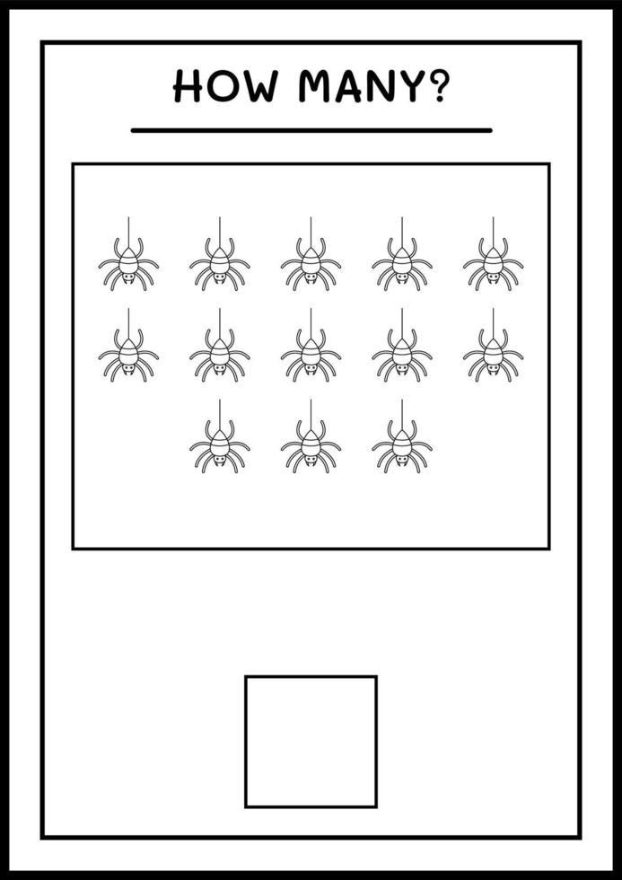 hur många spindel, spel för barn. vektor illustration, utskrivbart kalkylblad