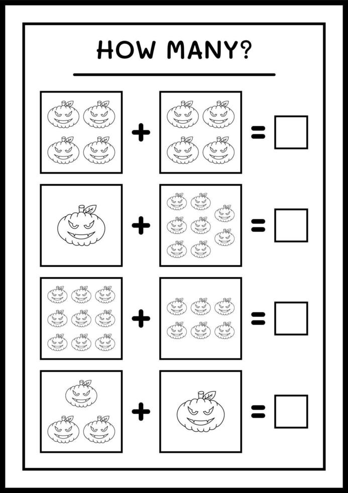 hur många pumpa, spel för barn. vektor illustration, utskrivbart kalkylblad