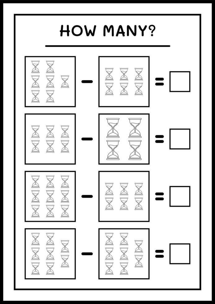Wie viele Sanduhren, Spiel für Kinder. Vektorillustration, druckbares Arbeitsblatt vektor