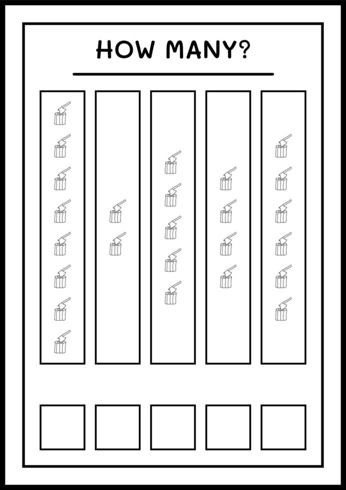 hur många stubbe med yxa, spel för barn. vektor illustration, utskrivbart kalkylblad