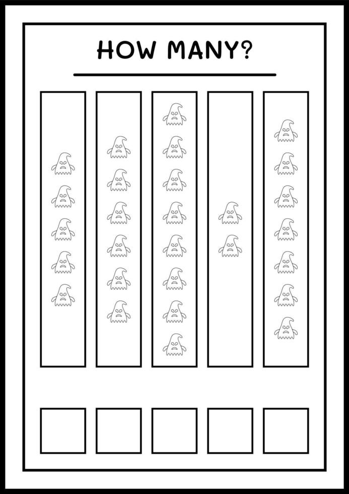 Wie viele Gespenster, Spiel für Kinder. Vektorillustration, druckbares Arbeitsblatt vektor