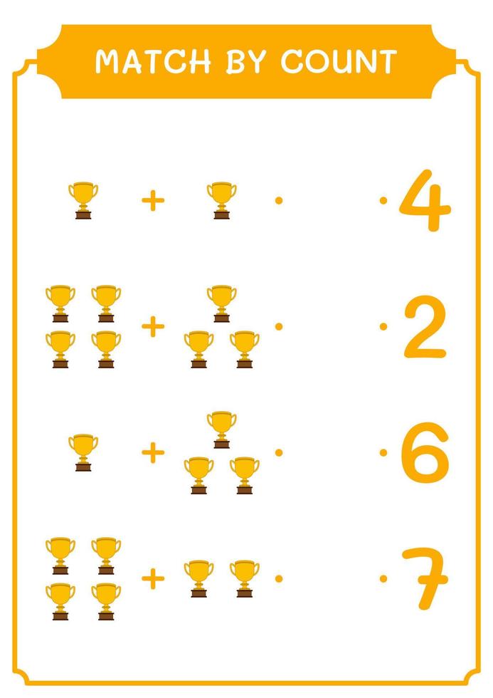 match efter antal troféer, spel för barn. vektor illustration, utskrivbart kalkylblad