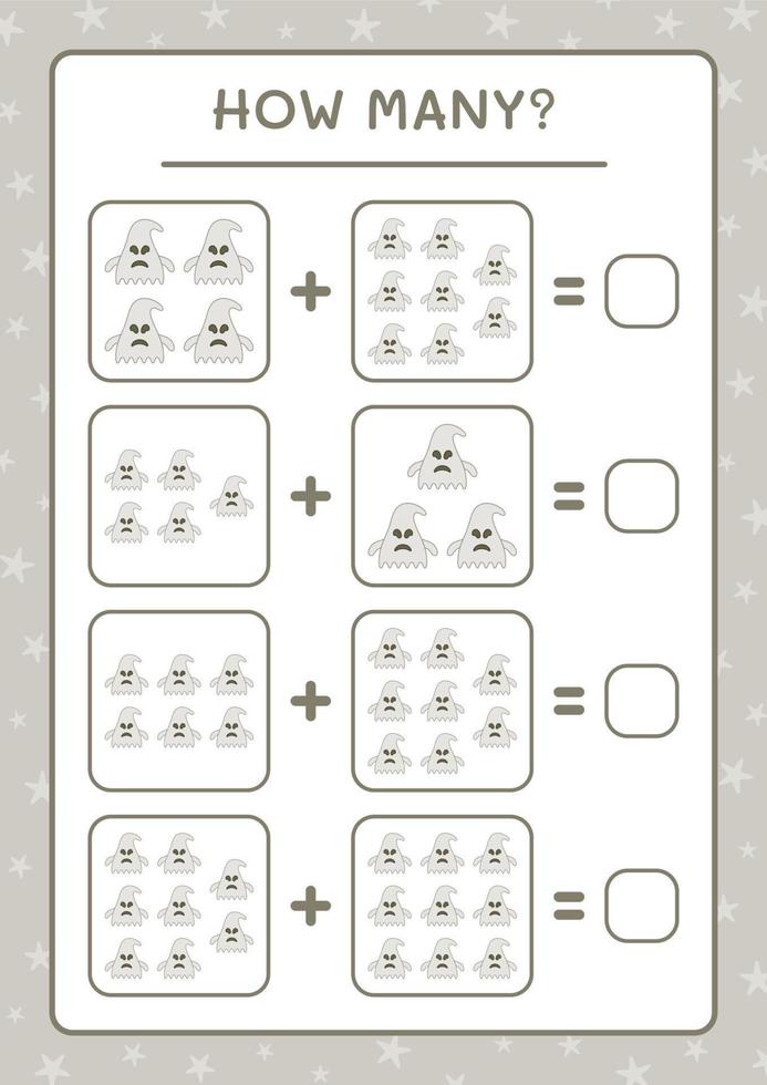 hur många spöke, spel för barn. vektor illustration, utskrivbart kalkylblad