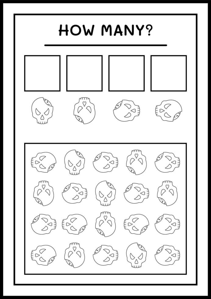 hur många skalle, spel för barn. vektor illustration, utskrivbart kalkylblad