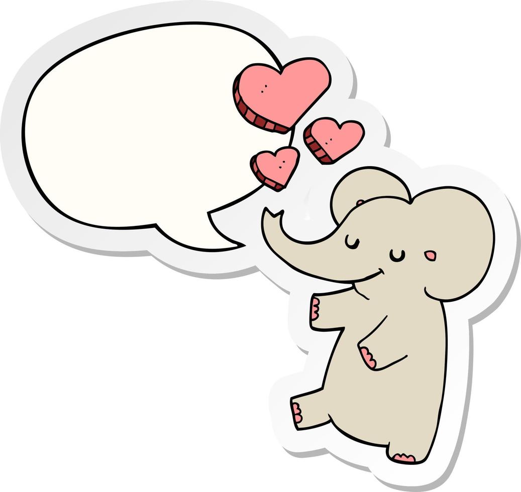 Cartoon-Elefant und Liebesherzen und Sprechblasenaufkleber vektor