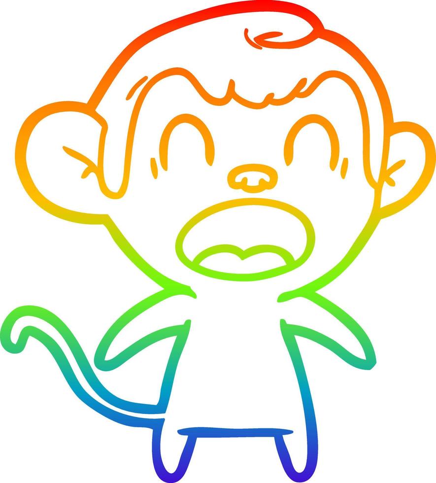 Regenbogen-Gradientenlinie Zeichnung schreiender Cartoon-Affe vektor