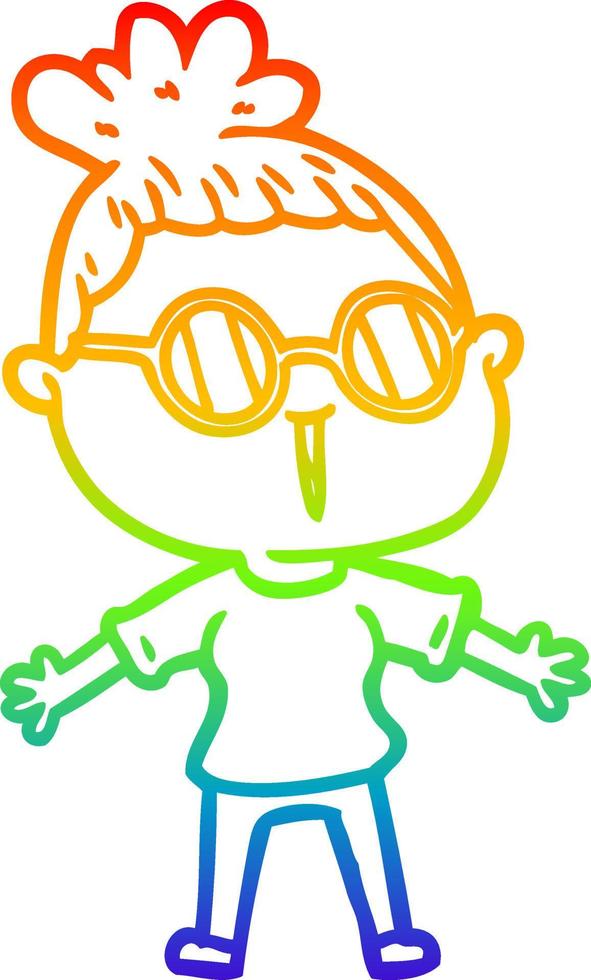 Regenbogen-Gradientenlinie Zeichnung Cartoon-Frau mit Brille vektor