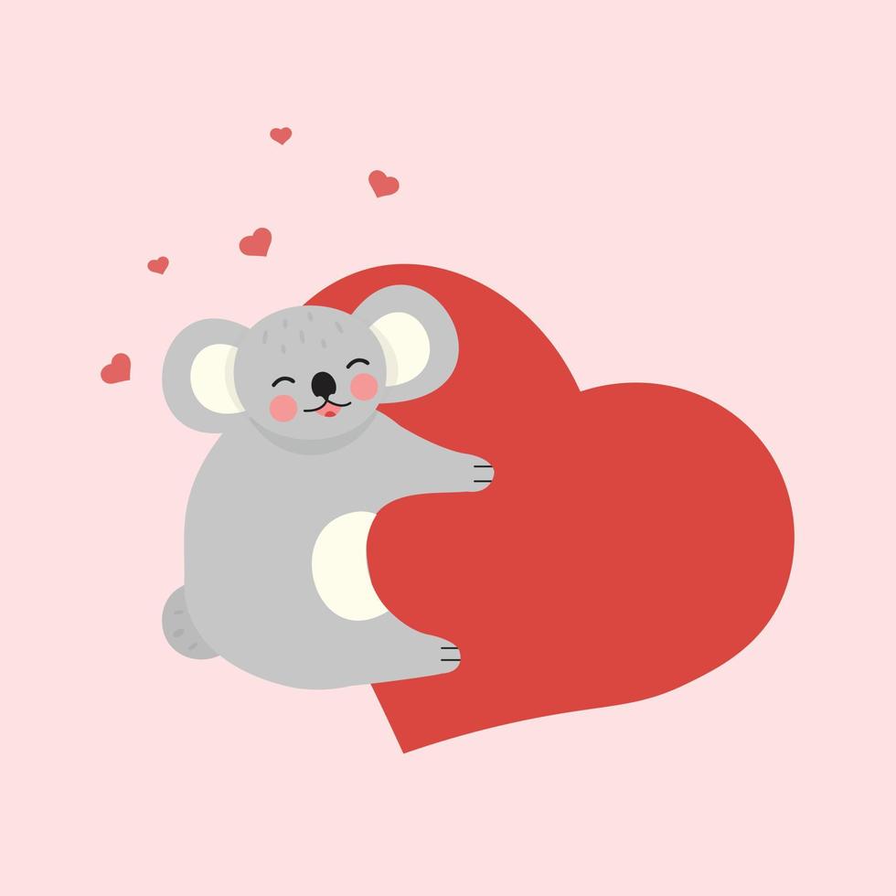 koala kramar stort hjärta med kärlek. kärlekskoncept för tryck och affischer. vektor