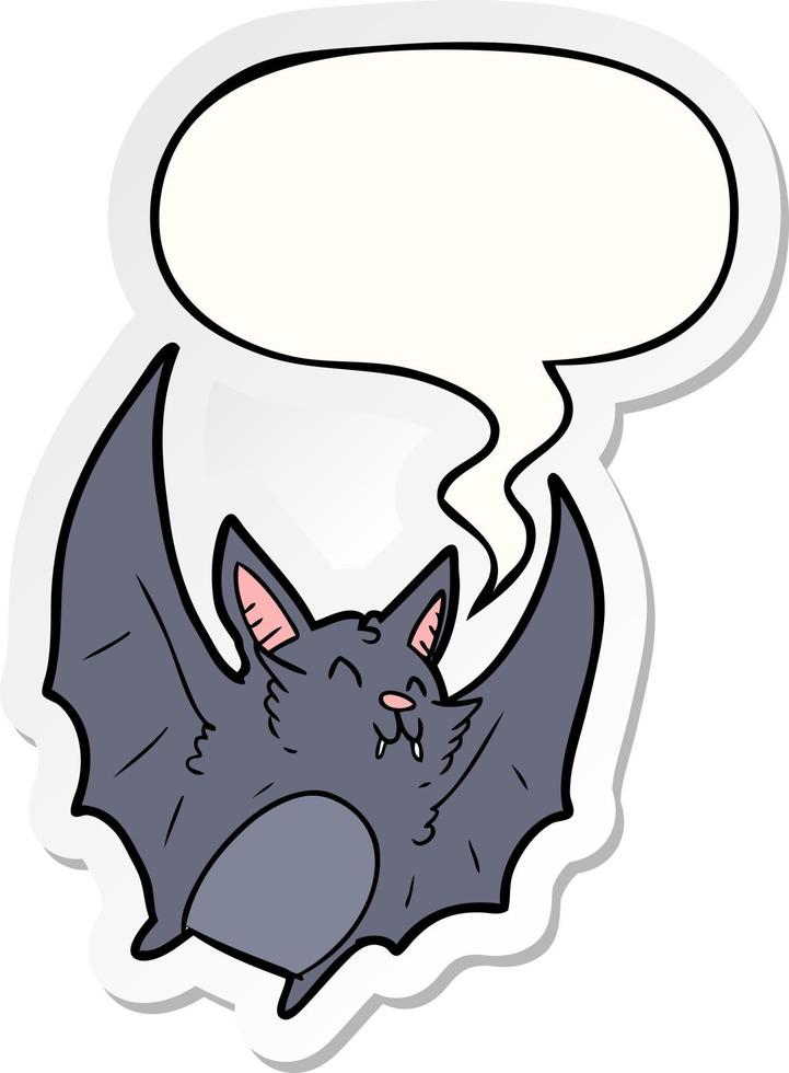 Cartoon-Vampir-Halloween-Fledermaus und Sprechblasenaufkleber vektor