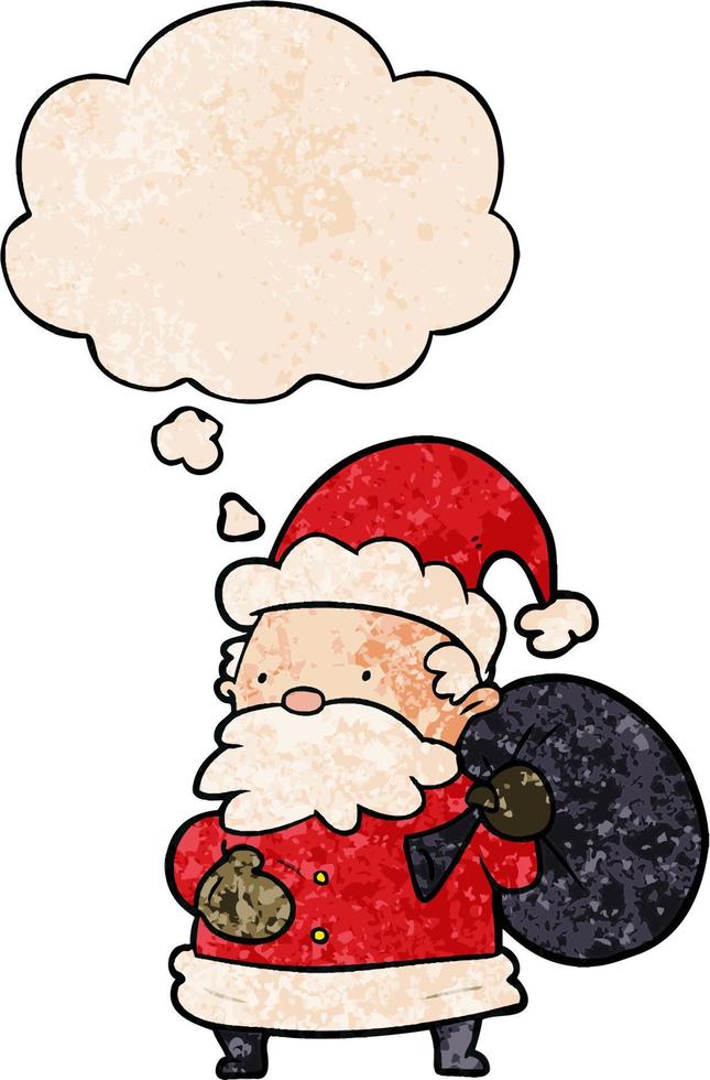 Cartoon-Weihnachtsmann und Gedankenblase im Grunge-Texturmuster-Stil vektor