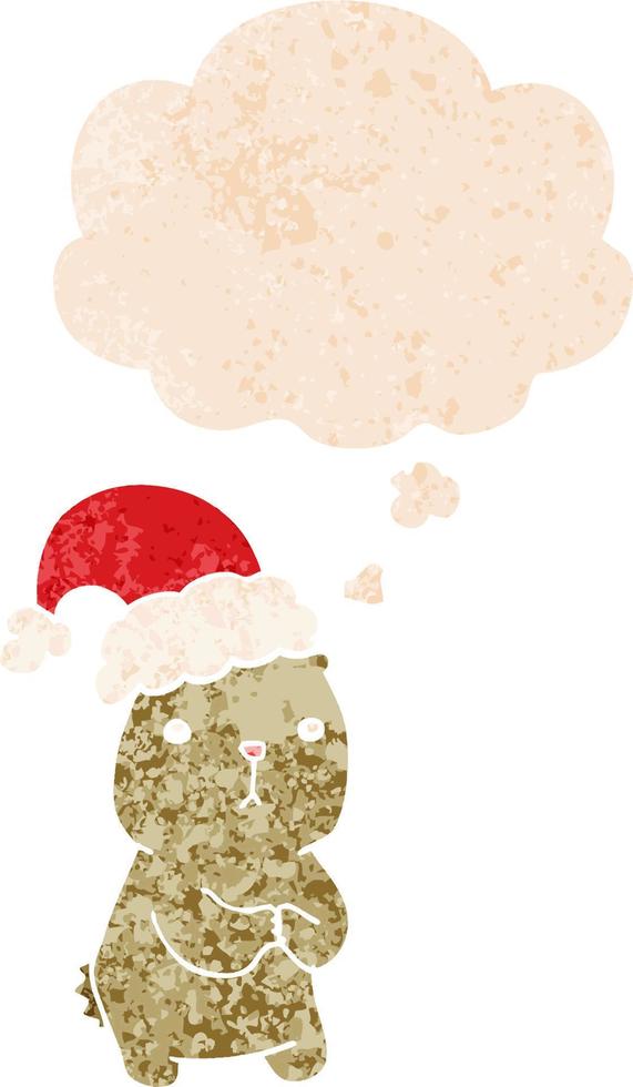 cartoon weihnachtsbär besorgniserregend und gedankenblase im retro-strukturierten stil vektor