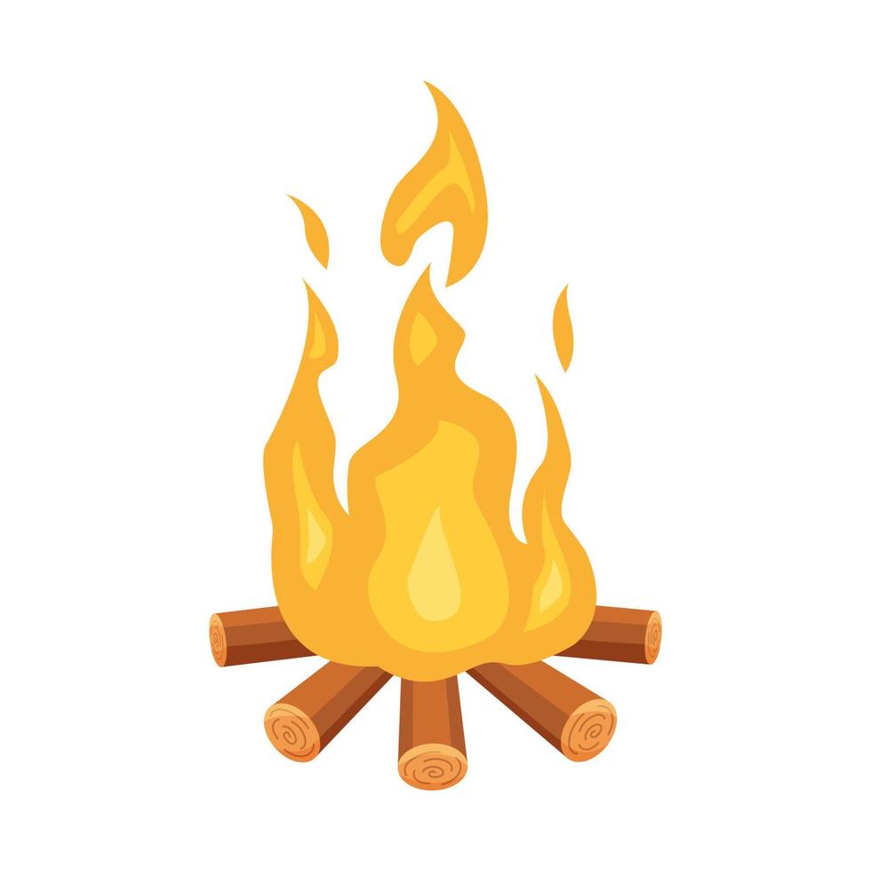 brennendes lagerfeuer mit holz. flache vektorillustration lokalisiert auf einem weißen hintergrund. vektor