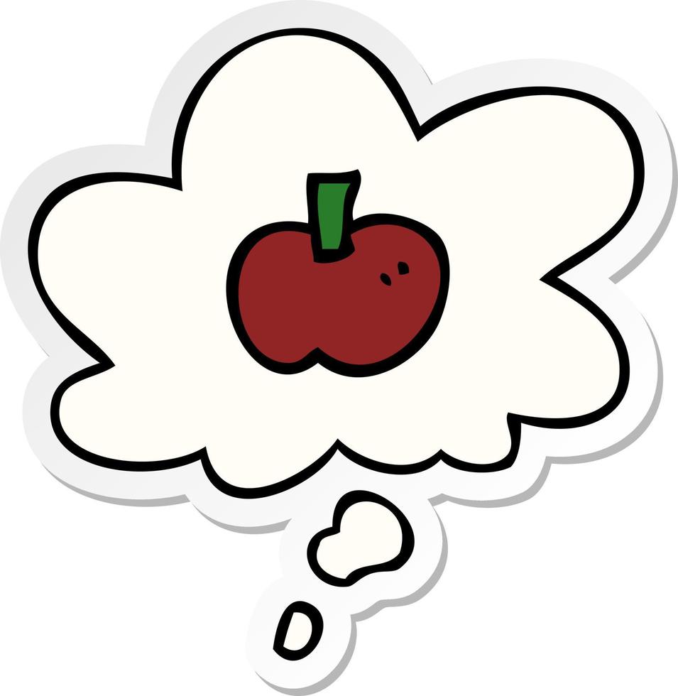 tecknad äpplesymbol och tankebubbla som ett tryckt klistermärke vektor