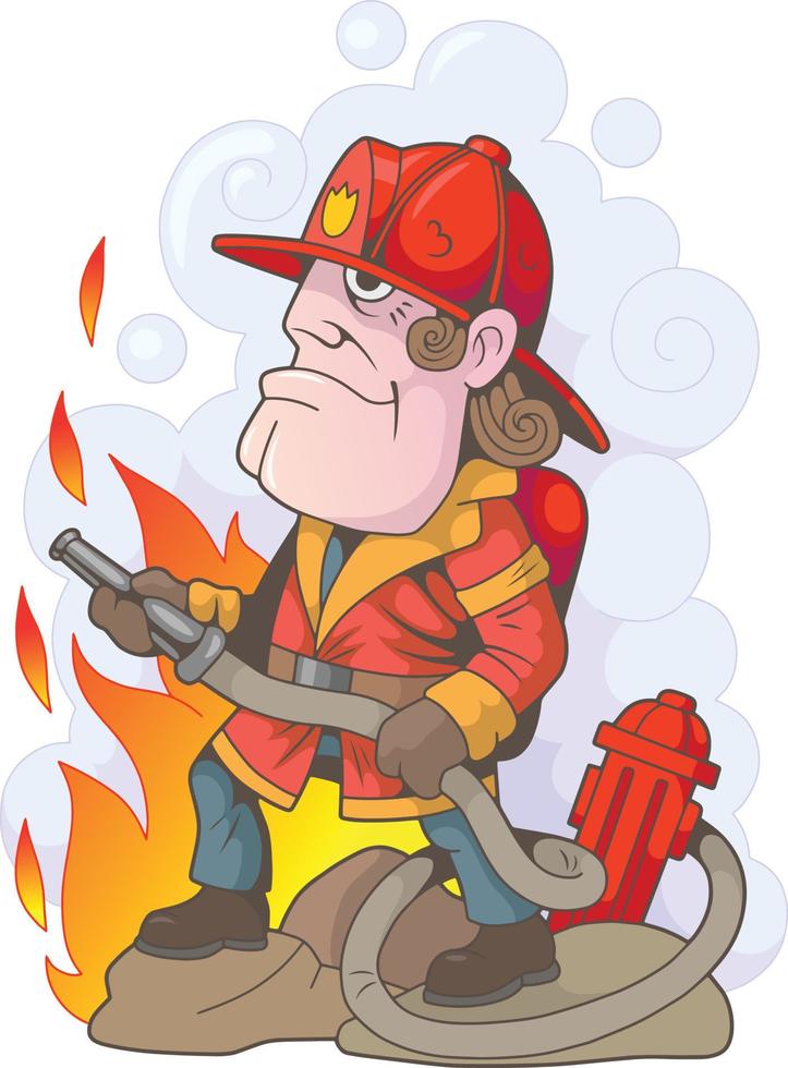 lustiger feuerwehrmann der karikatur vektor