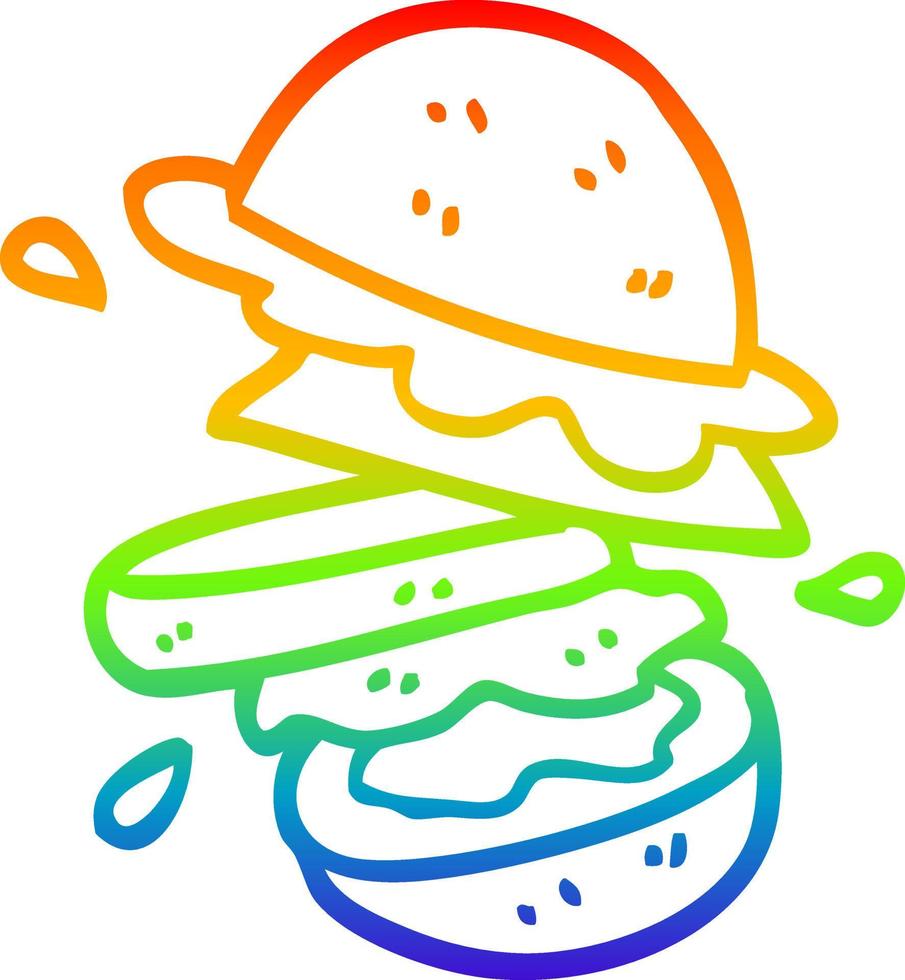Regenbogen-Gradientenlinie Zeichnung Cartoon-Burger vektor