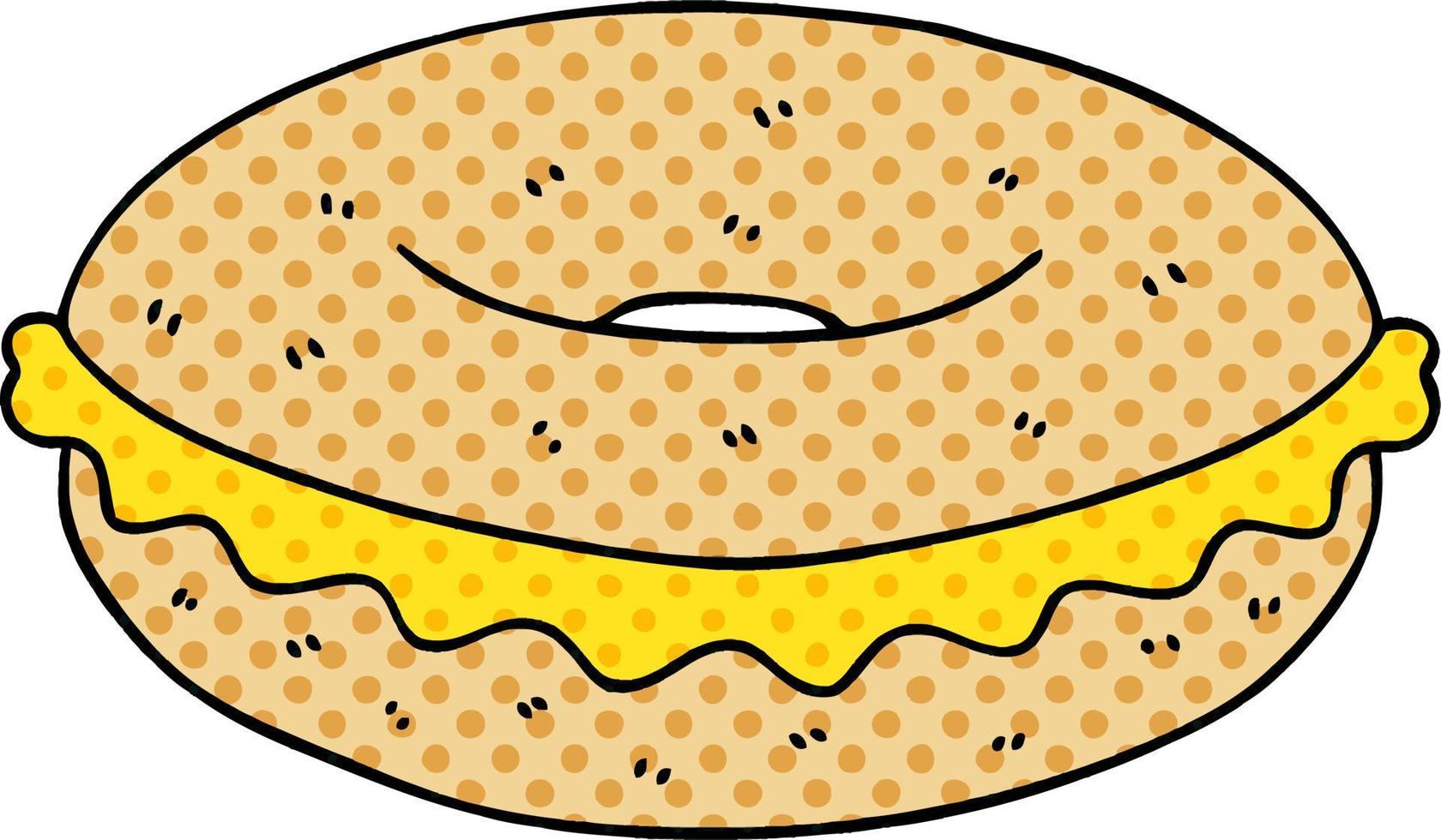 schrulliger Cartoon-Käse-Bagel im Comic-Stil vektor